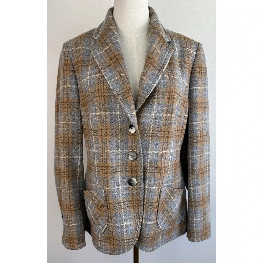 VTG Elegance Paris Plaid Button‎ Blazer Women's Medium Wool Blend Jacket Poland